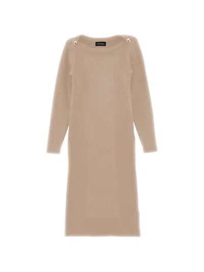 Monnalisa Kids' Ribbed-knit Button-detail Dress In Brown
