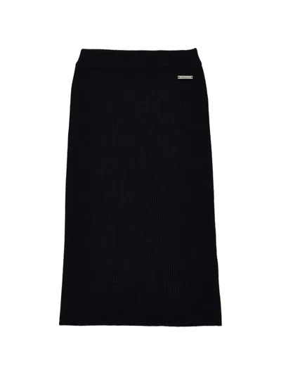 Monnalisa Kids' Ribbed-knit Logo-plaque A-line Skirt In Black