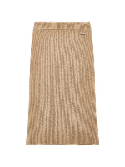 Monnalisa Kids' Ribbed-knit Midi Skirt In Brown
