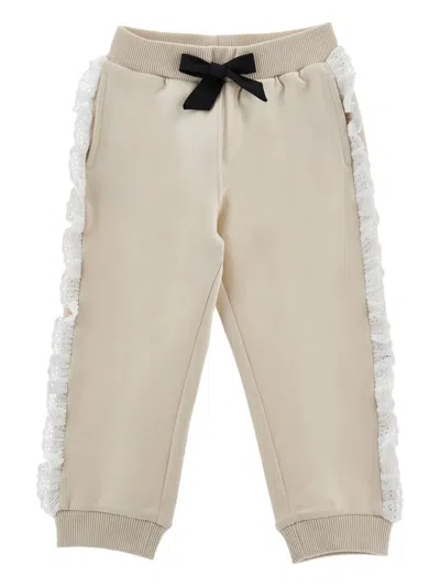 Monnalisa Kids' Ribbon Ruffled-trim Track Pants In Neutral
