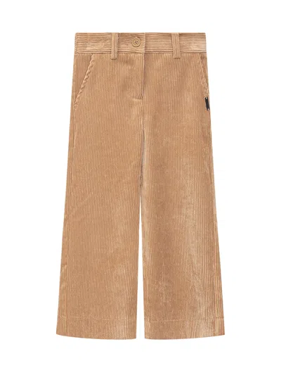 Monnalisa Kids' Corduroy Wide-leg Trousers In Beige