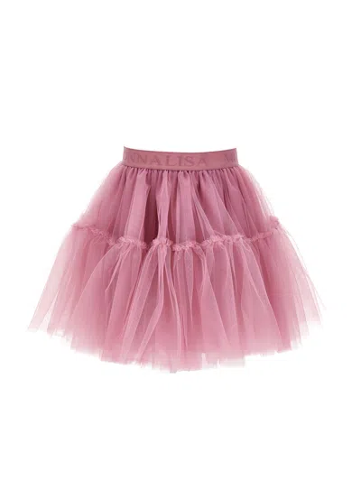 Monnalisa Kids' Logo-jacquard Tulle Tutu In Powder Pink