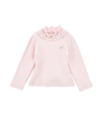Monnalisa Babies' Rollkragenpullover Mit Rüschen Und Strass In Pink