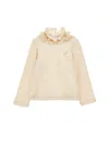 Monnalisa Ruffled Rhinestone Turtleneck Sweater In Neutral