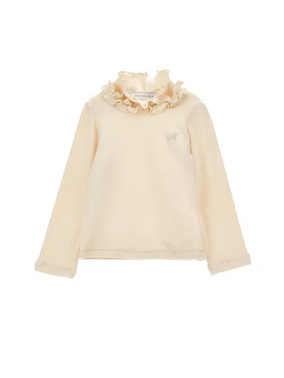 Monnalisa Kids'   Ruffled Rhinestone Turtleneck Sweater In Neutral