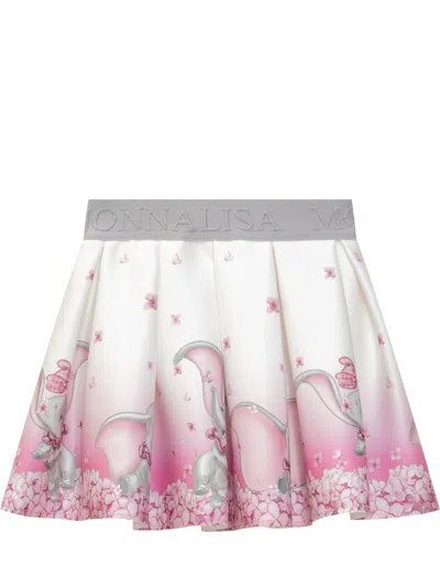 Monnalisa Romantic Mini Skirt In Bianco Rosa