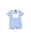 Monnalisa Romper With Bow Tie In Cloud + White