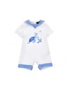 Monnalisa Romper With Detachable Collar In White + Blue