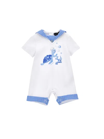Monnalisa Kids'   Romper With Detachable Collar In White + Blue
