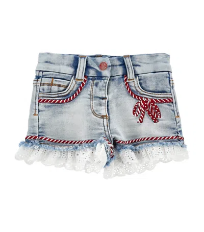 MONNALISA ROPE-DETAIL LACE-TRIM DENIM SHORT