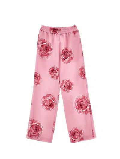 Monnalisa Kids' Rose-print Straight-leg Trousers In Pink