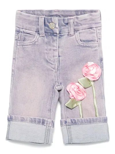 Monnalisa Babies' Rose-appliqué Jeans In 粉色