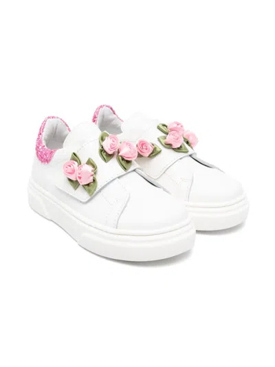 Monnalisa Kids' Rose-appliqué Leather Trainers In White