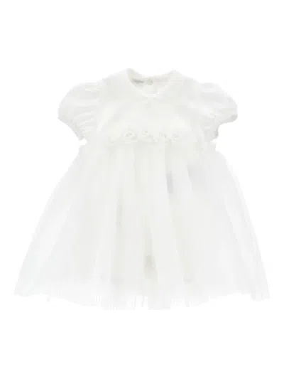 Monnalisa Babies' Rose-appliqué Tulle Dress In White