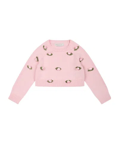 Monnalisa Babies' Rose-decorated Sweater In Pink