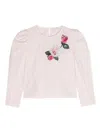 Monnalisa Rose-embroidered Cotton Blouse In Pink