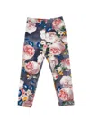 Monnalisa Rose Jersey Leggings In Blue + Multicolor
