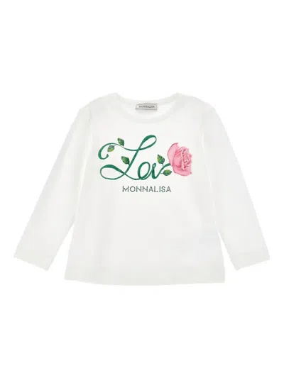 Monnalisa Rose-motif Long-sleeve Top In White
