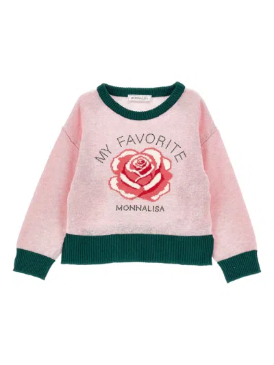 Monnalisa Kids' Rose-motif Sweater In Pink