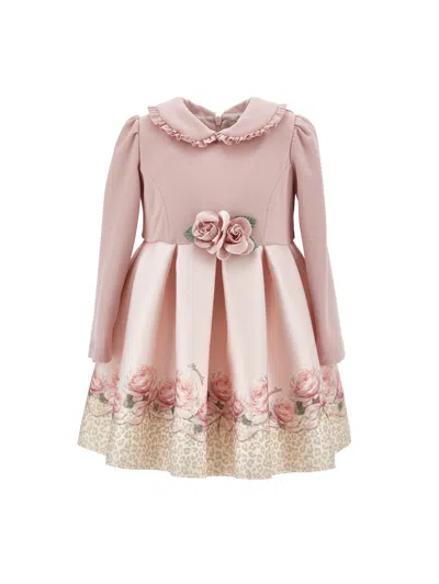 Monnalisa Babies' Floral-print Leopard-pattern Dress In Pink