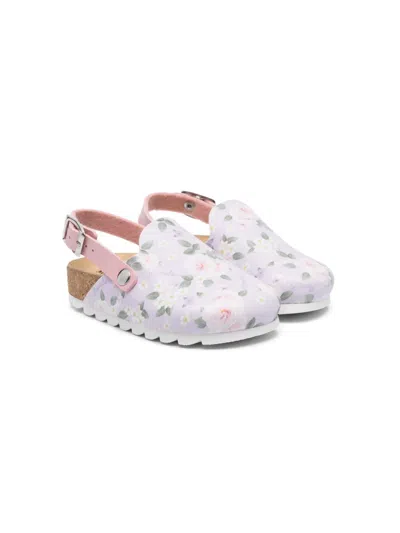Monnalisa Kids' Rose-pattern Leather Sandals In Purple