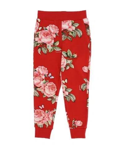 Monnalisa Rose Pattern Print Track Trousers In Red