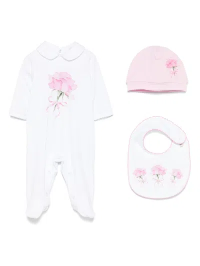 Monnalisa Rose-print Babygrow Set In White