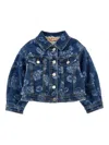 Monnalisa Floral Denim Jacket In Blue