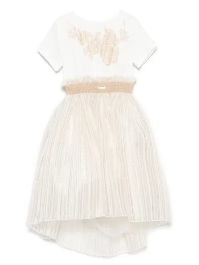 Monnalisa Kids' Rose-print Dress In Neutrals