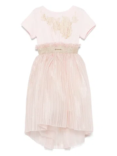 Monnalisa Kids' Rose-print Dress In Pink