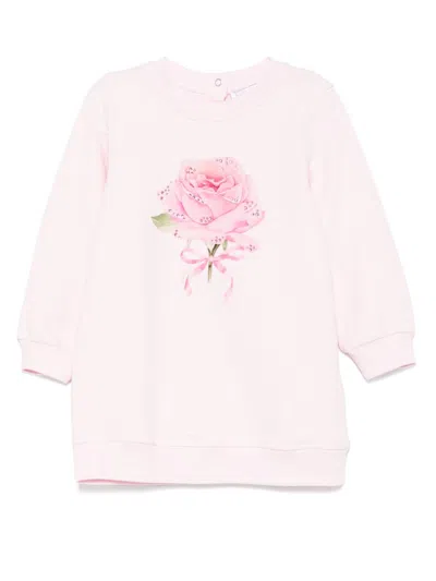 Monnalisa Babies' Rose-print Dress In Pink