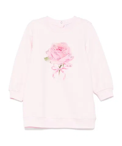 Monnalisa Rose-print Dress In White