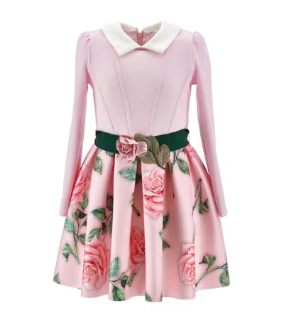 MONNALISA ROSE-PRINT EMBELLISHED DRESS