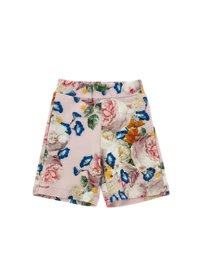 Monnalisa Kids'   Rose Print Jersey Bermuda Shorts In Cyclamen + Multicolor