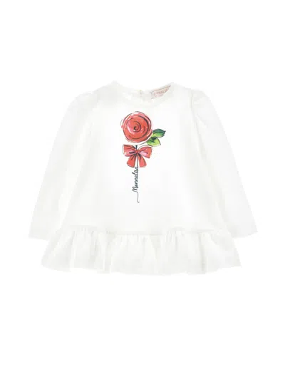 Monnalisa Kids'   Rose Print Jersey Maxi T-shirt In Cream