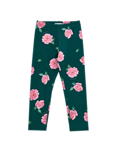 Monnalisa Kids'   Rose Print Leggings In Green