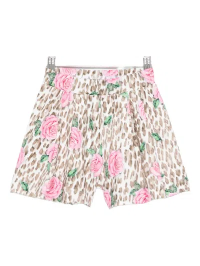 Monnalisa Kids' Rose-print Pleated Shorts In Multi
