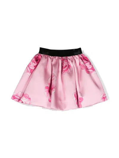 Monnalisa Kids' Rose-print Satin-finish Skirt In Pink