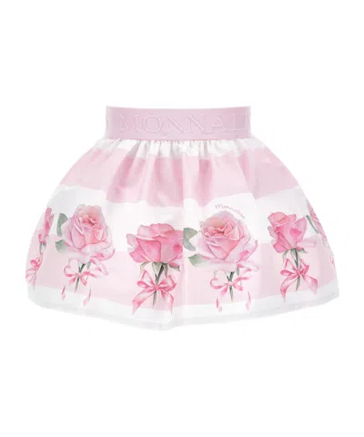 Monnalisa Kids' Rose-print Skirt In Pink