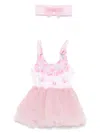 Monnalisa Rose-print Swimsuit Set In Pink