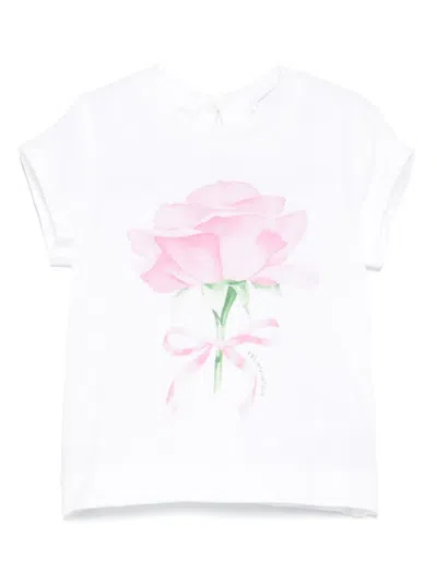 Monnalisa Babies' Rose-print T-shirt In White