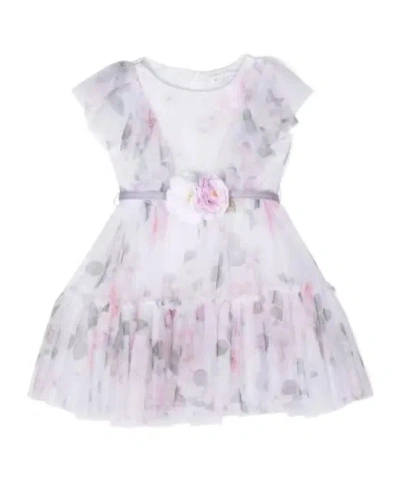 Monnalisa Rose-print Tiered Tulle Dress In White