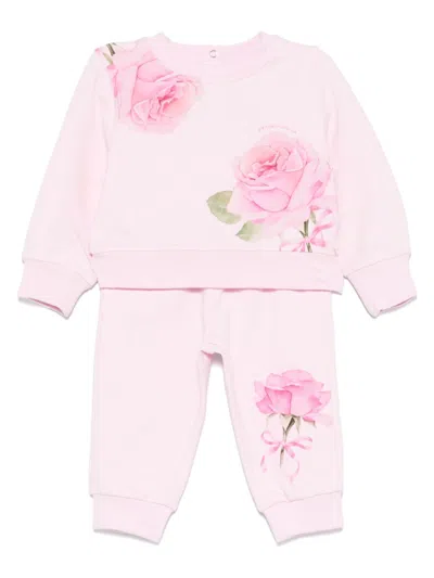 Monnalisa Babies' Rose-print Tracksuit In Pink