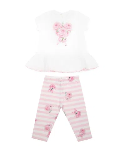 Monnalisa Rose-print Trouser Set In White