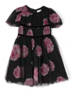 Monnalisa Rose-print Tulle Dress In Black
