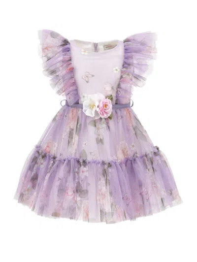 Monnalisa Babies'   Rose Print Tulle Dress In Wisteria