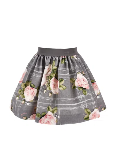 Monnalisa Babies'   Rose Printed Skirt In Gray