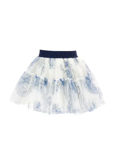 Monnalisa Kids'   Rose Tulle Skirt In Cream + Navy Blue