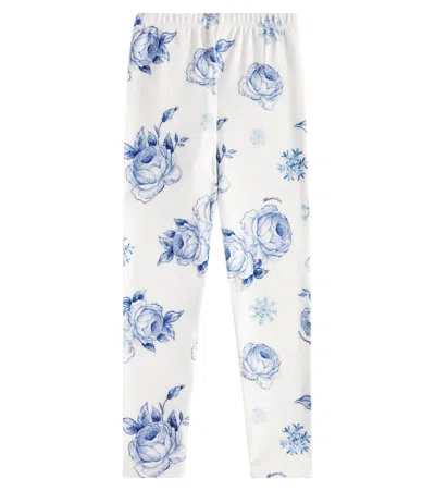 Monnalisa Kids' Floral-print Jersey Leggings In Weiss