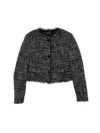 Monnalisa Round-neck Bouclé Jacket In Black + Cream